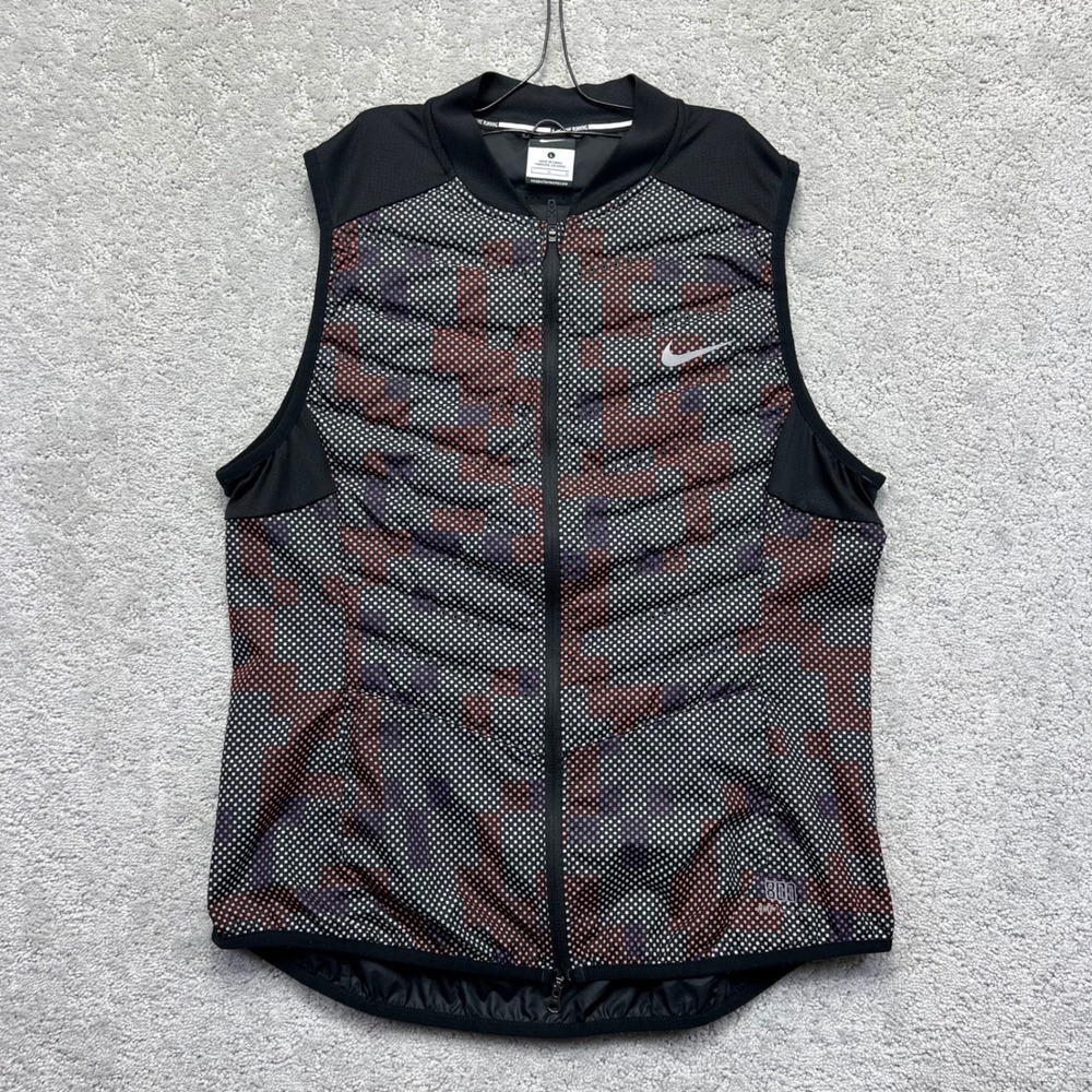 Nike Running Vest Womens L Black Multi Aeroloft Flash 800 Down Zipper Flaw READ
